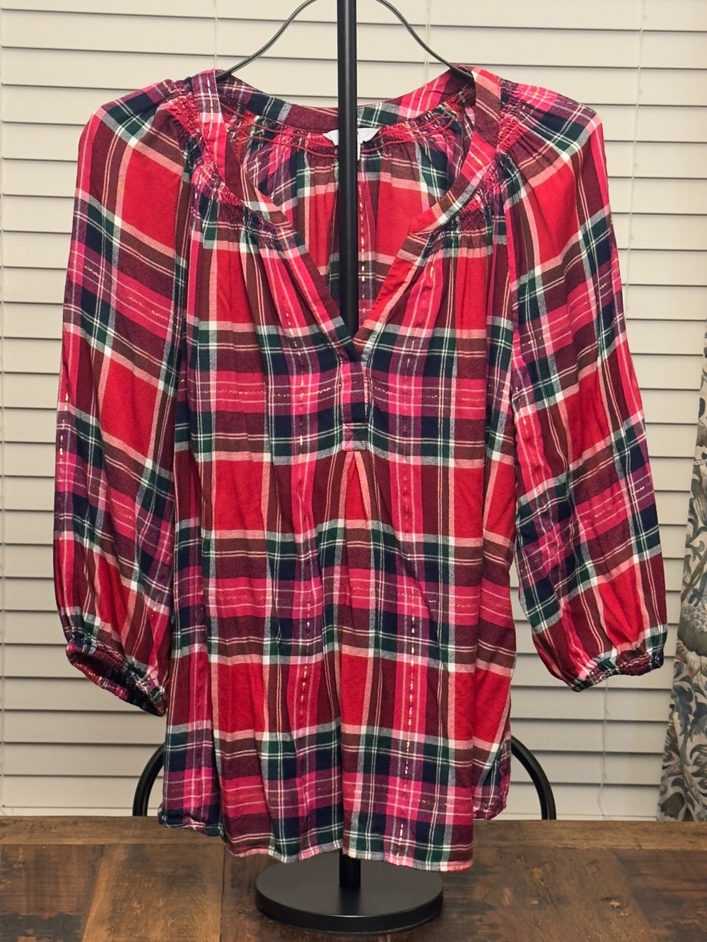 Crown & Ivy Red Plaid Peasant Blouse - 0X